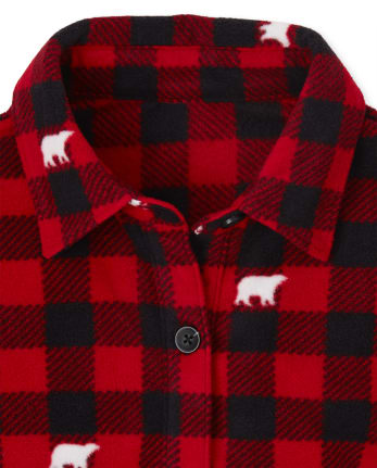 Womens Matching Family Bear Buffalo Plaid Fleece Nightgown