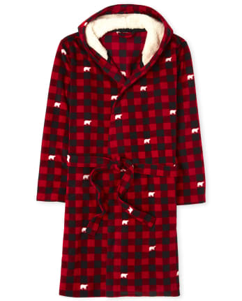 Adult Matching Family Bear Buffalo Plaid Fleece Robe