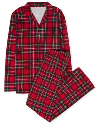Pijama de algodón de tartán familiar a juego unisex para adultos