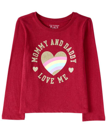 Baby And Toddler Girls Glitter Mommy And Daddy Graphic Tee