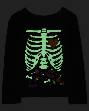 Camiseta gráfica a juego con esqueleto de caramelo resplandeciente de Halloween para bebés y niñas pequeñas Mamá y yo