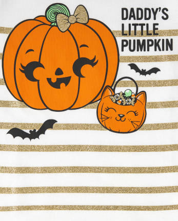Baby And Toddler Girls Halloween Daddy's Little Pumpkin Graphic Tee