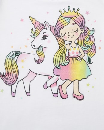 Camiseta con estampado de princesa unicornio para niñas pequeñas