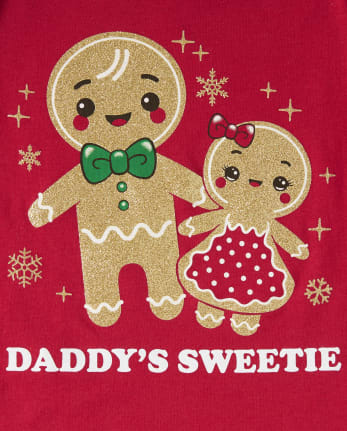 Camiseta con estampado de cariño de papá con purpurina navideña para bebés y niñas pequeñas