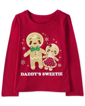 Camiseta con estampado de cariño de papá con purpurina navideña para bebés y niñas pequeñas
