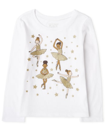 Camiseta con estampado de bailarina para bebés y niñas pequeñas