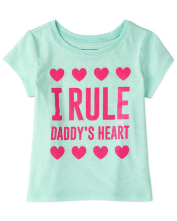 Baby And Toddler Girls Short Sleeve 'I Rule Daddy's Heart' Graphic Tee