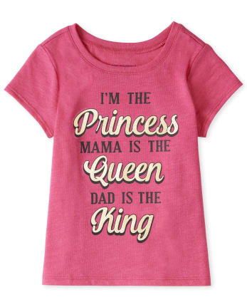 Camiseta estampada con diseño de princesa mamá y papá con purpurina para niñas pequeñas y bebés