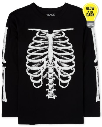 NEW Halloween Long Sleeve T-shirt Black w// Glow In Dark Skeleton Kids XS 4//5