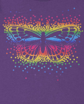 Girls Glitter Rainbow Butterfly Graphic Tee