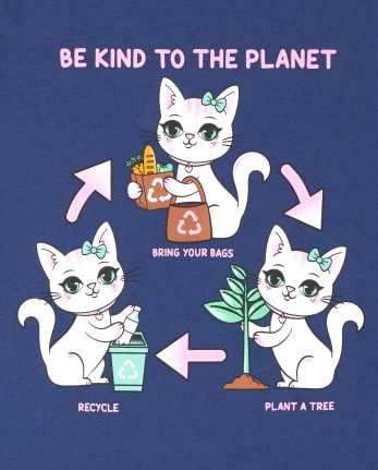 Camiseta con estampado de gato con purpurina para niñas