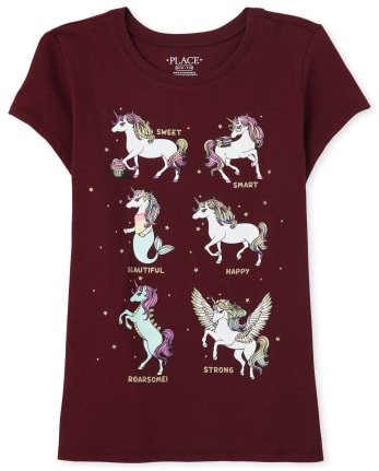 Camiseta con gráfico de unicornio brillante para niñas