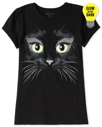 Camiseta con estampado de gato resplandeciente de Halloween para niñas