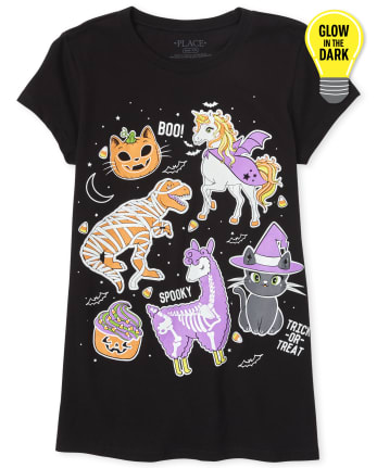 Camiseta gráfica Halloween Glow Emojis para niñas