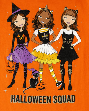 Camiseta con estampado de escuadrón de Halloween para niña