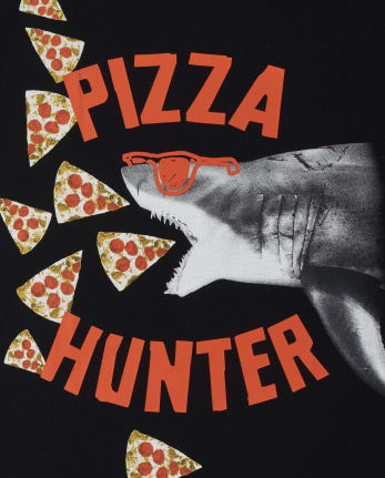 Camiseta con estampado de tiburón y pizza para niños