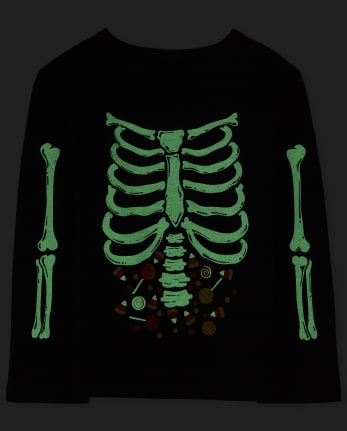 Camiseta gráfica a juego con esqueleto de caramelo brillante de Halloween para bebés y niños pequeños papá y yo
