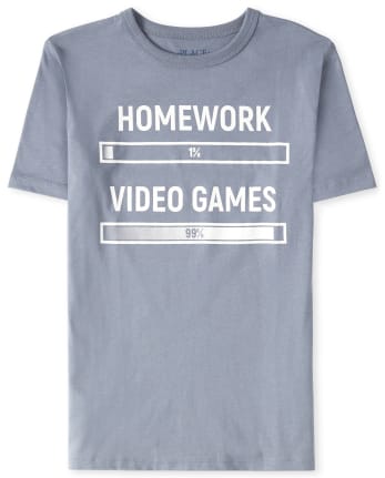 Boys Homework Video Games Graphic Tee
