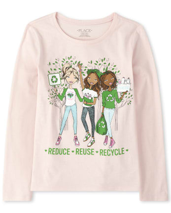 Girls Glitter Reduce Reuse Recycle Graphic Tee