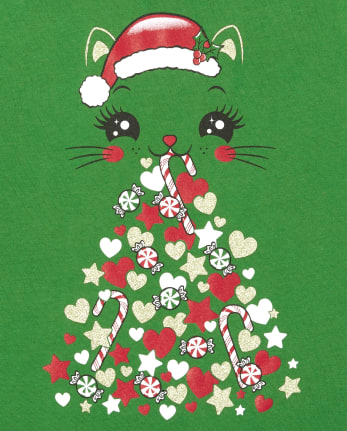 Camiseta con gráfico de gato navideño para niña
