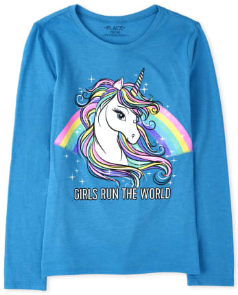 Camiseta con estampado de unicornio brillante para niñas