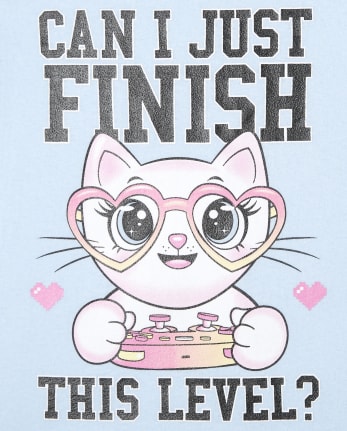 Girls Video Game Cat Graphic Tee