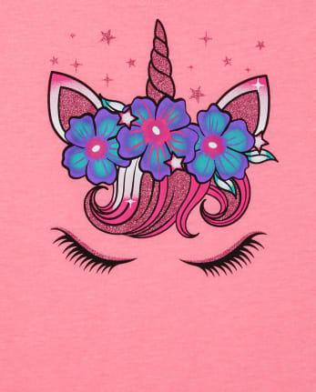 Camiseta con gráfico de cara de unicornio para niñas