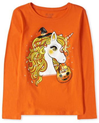 Camiseta con gráfico de unicornio de Halloween para niñas