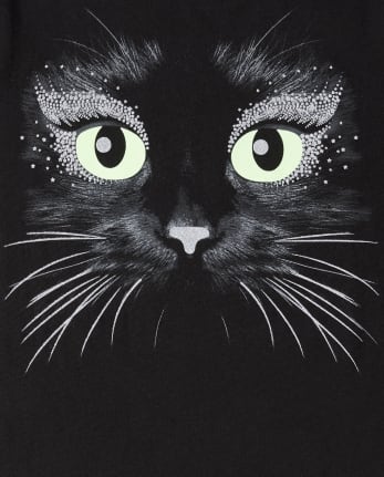 Camiseta de manga larga con gráfico de gato que brilla en la oscuridad para niñas | The Place -