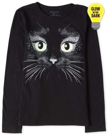 Camiseta con estampado de gato resplandeciente de Halloween para niñas
