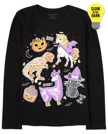 Camiseta con gráfico de emojis de Halloween Glow para niñas