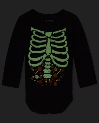Unisex Baby Halloween Glow Candy Skeleton Graphic Bodysuit