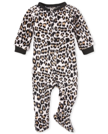 Baby And Toddler Girls Mommy And Me Leopard Fleece Matching One Piece Pajamas