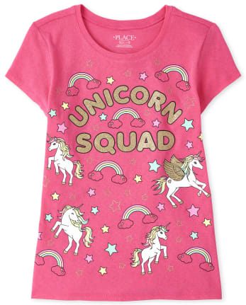 Girls Glitter Unicorn Squad Graphic Tee