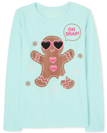 Girls Glitter Gingerbread Graphic Tee