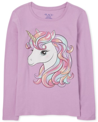 Girls Long Sleeve Unicorn Graphic Tee | The Children's Place - LAVENDER ...