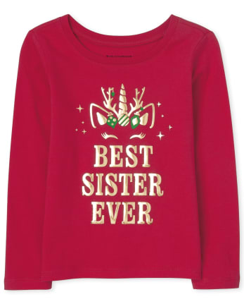 Camiseta con estampado de la mejor hermana navideña para bebés y niñas pequeñas