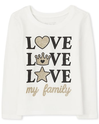 Baby And Toddler Girls Glitter Love My Family Graphic Tee