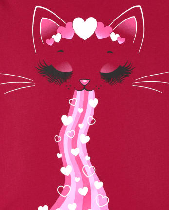 Camiseta con gráfico de gato del día de San Valentín para niñas