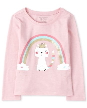 Camiseta con estampado de gato arcoíris para bebés y niñas pequeñas