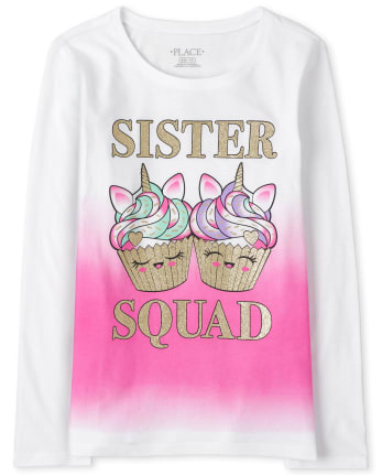 Camiseta con estampado de escuadrón de hermanas para niñas