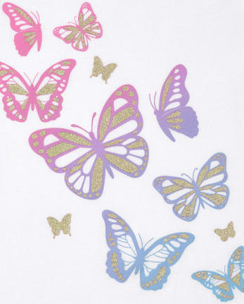 Paquete de 2 camisetas con gráfico de mariposa de unicornio para bebés y niñas pequeñas