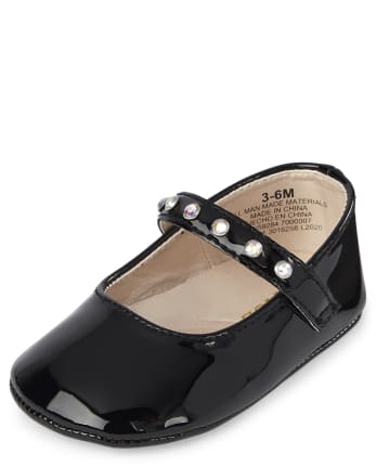Baby Flatsy Baby Girls Jeweled Faux Patent Leather Ballet Flats - BLACK | The ...
