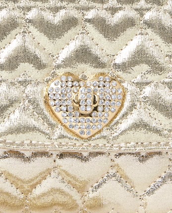 Girls Glitter Heart Quilted Bag