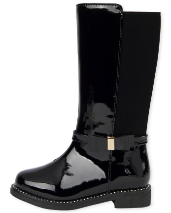 Toddler Girls Bow Faux Patent Leather Tall Boots
