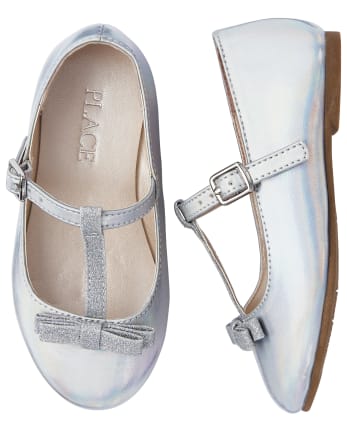 Toddler Girls Metallic Glitter T Strap Ballet Flats