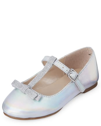 Toddler Girls Metallic Glitter T Strap Ballet Flats