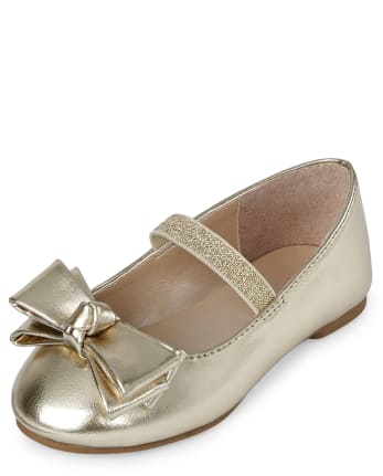 Toddler Girls Metallic Faux Leather Bow Ballet Flats | The Children's ...