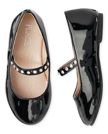 Toddler Girls Jeweled Faux Patent Leather Ballet Flats
