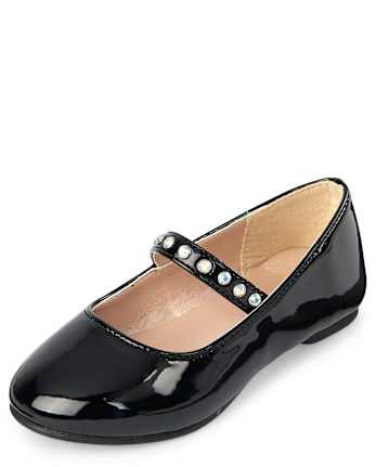 Toddler Girls Jeweled Faux Patent Leather Ballet Flats